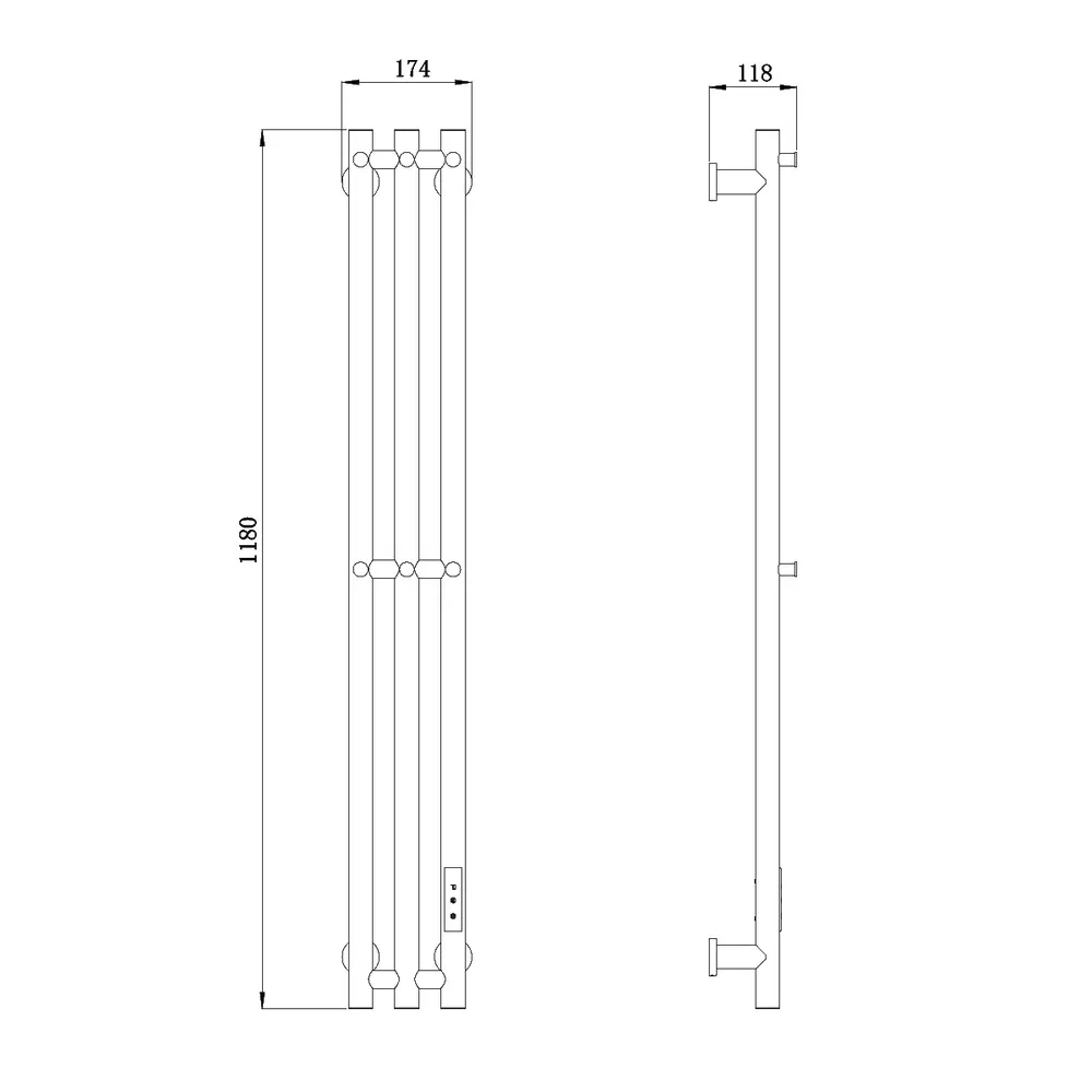 Полотенцесушитель электрический RAGLO R350.16.33 настенный сенсорный узкий с терморегулятором, матовая медь