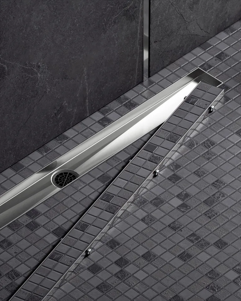 Душевой лоток TIMO Drain System 600 с двусторонней панелью "plate" под плитку, Хром (DS230206/00)