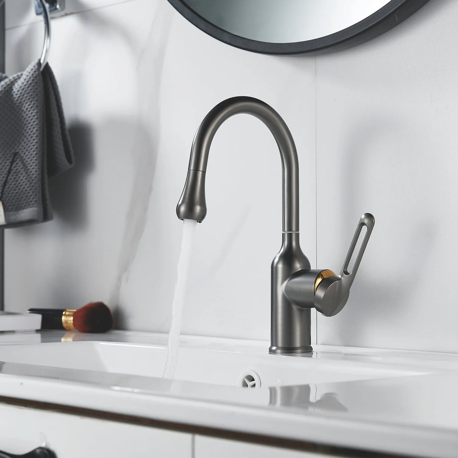 Смеситель для раковины Raffine F101T, оружейная сталь