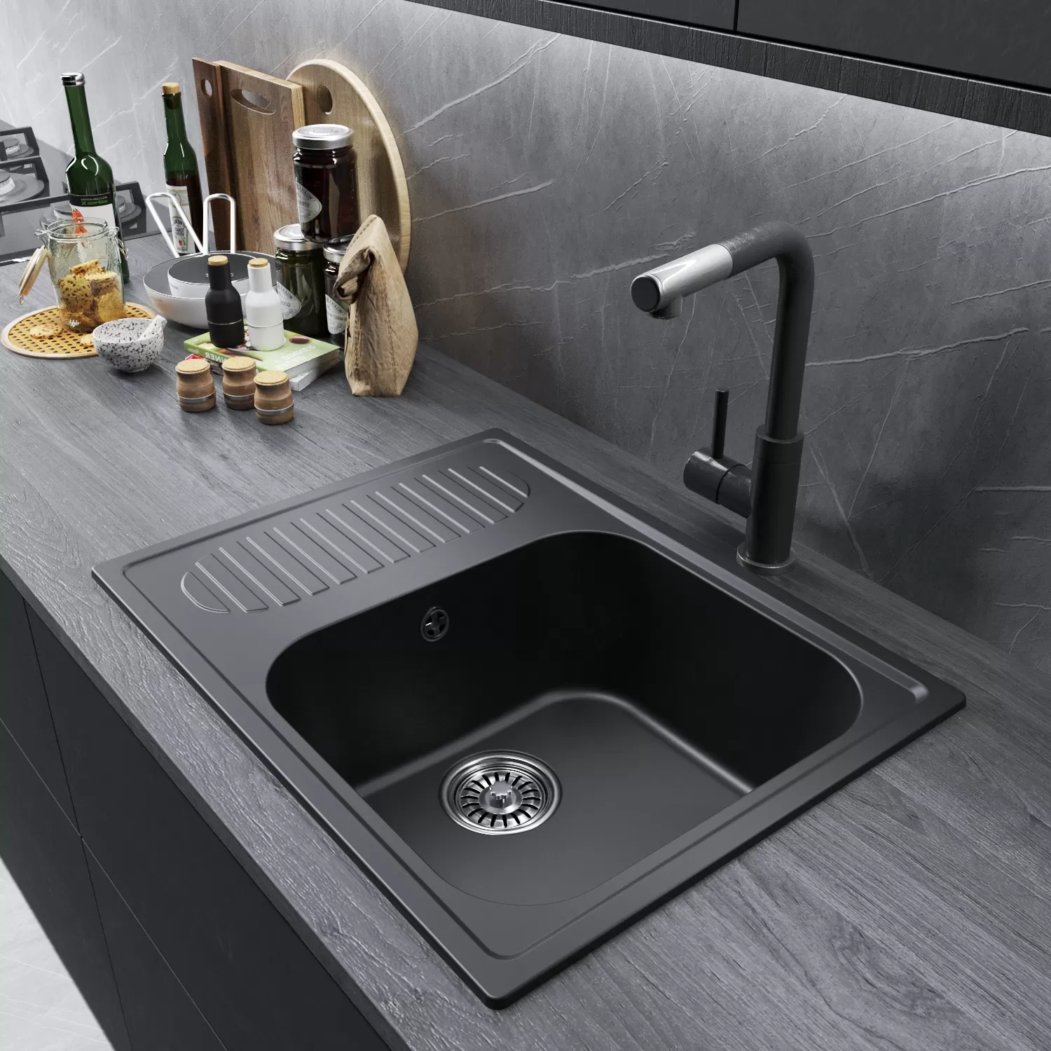 Мойка MIXLINE ML-GM18 с крылом  ультра-черная (344) 640*490*190мм NEW (551978)