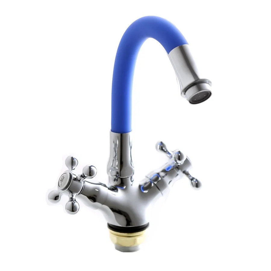 Смеситель для кухни с гибким изливом FASHUN A4419-B7263, хром/синий
