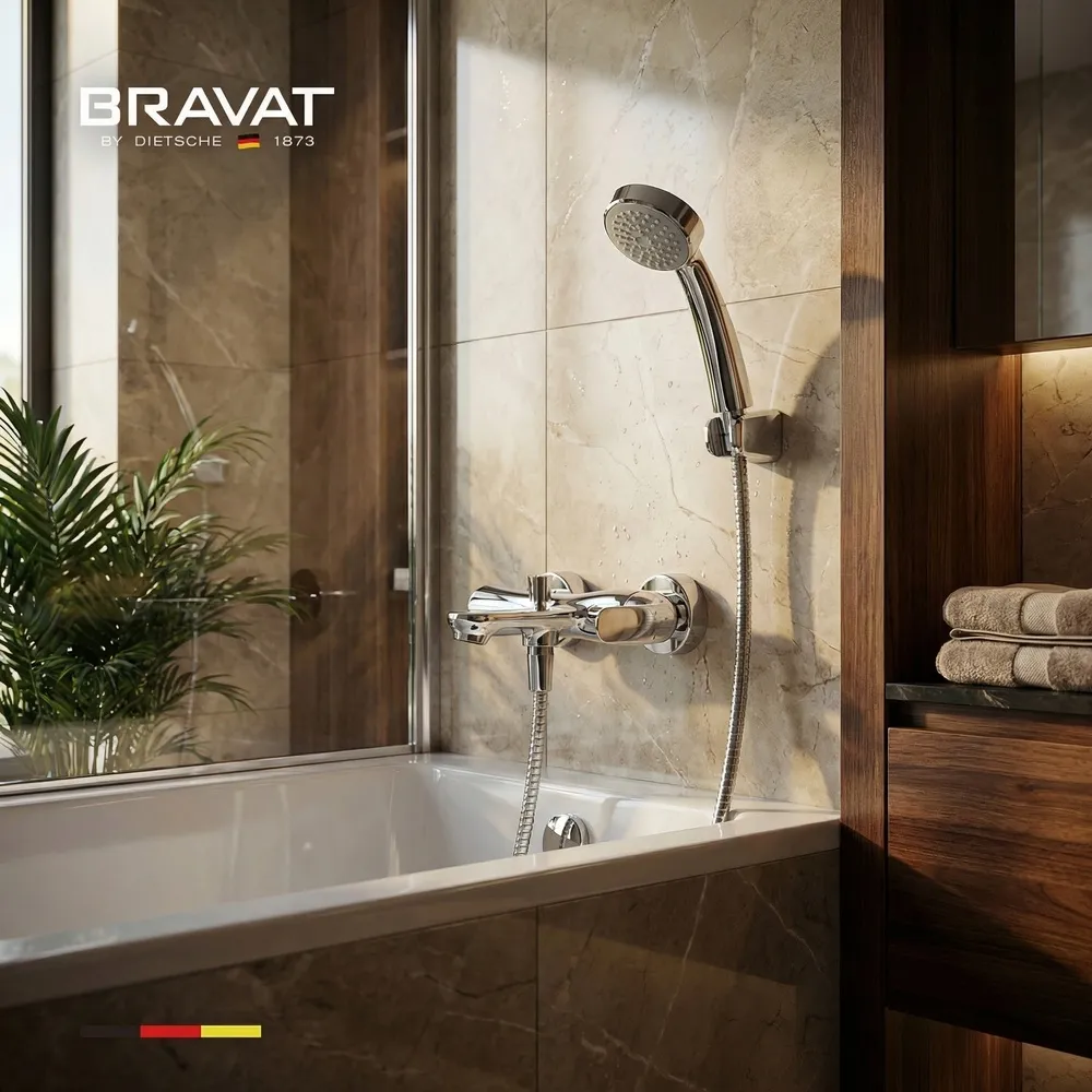 Настенный смеситель для ванны и душа BRAVAT (F671105C-B-SW)