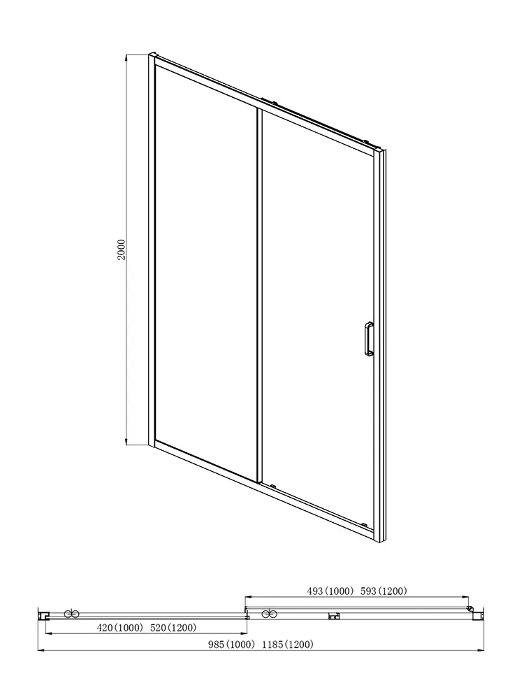 AQ ARI RA 10020GM Душевая дверь двухэлементная, раздвижная1000x2000 профиль оружейная сталь, стекло прозрачное