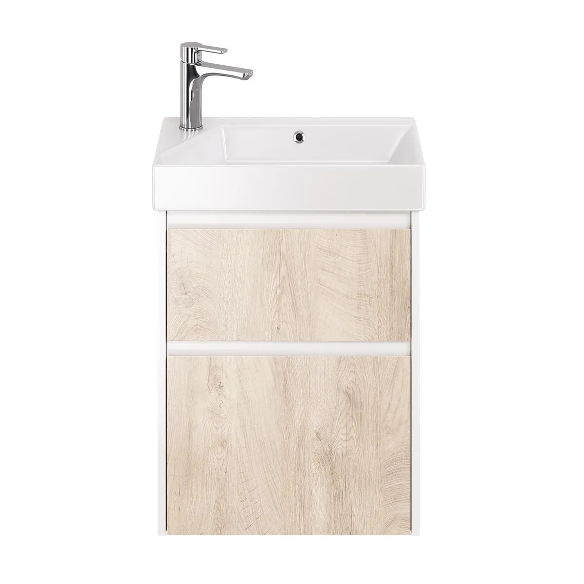 Тумба с раковиной подвесная Dreja Slim 55 см, белый/дуб кантри