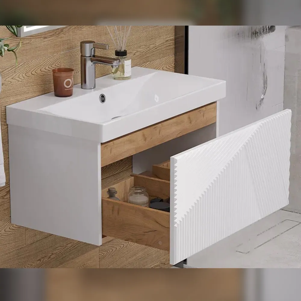 Тумба с раковиной подвесная Velvex Edge tp.EDG.9696.70.1Y белый глянец, 70 см