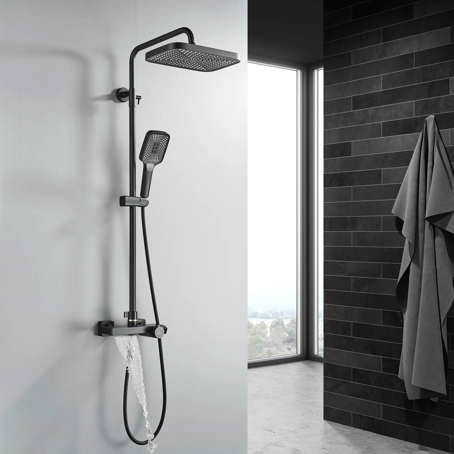 Душевая система с термостатом Rose R1896H-6, черный