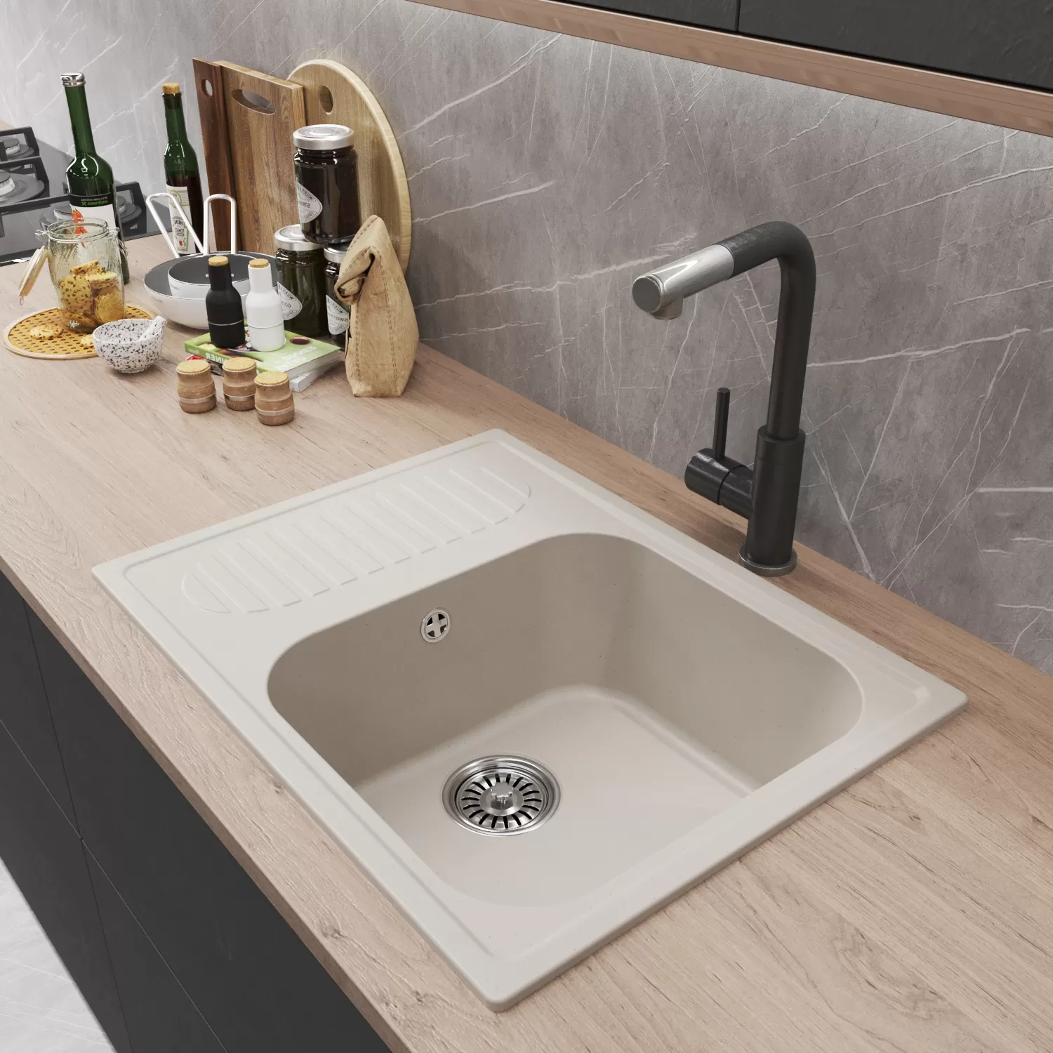 Мойка MIXLINE ML-GM18 с крылом  белая (331) 640*490*190мм NEW (551974)