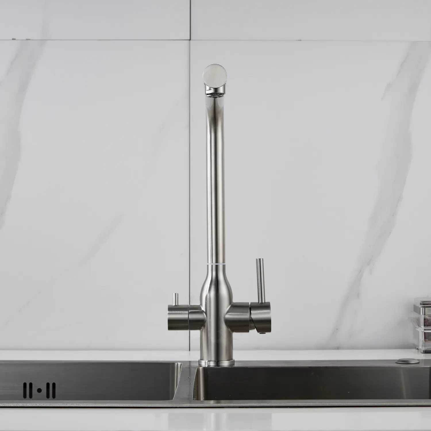 Смеситель для кухни с подключением фильтра Shevanik S248L, сатин