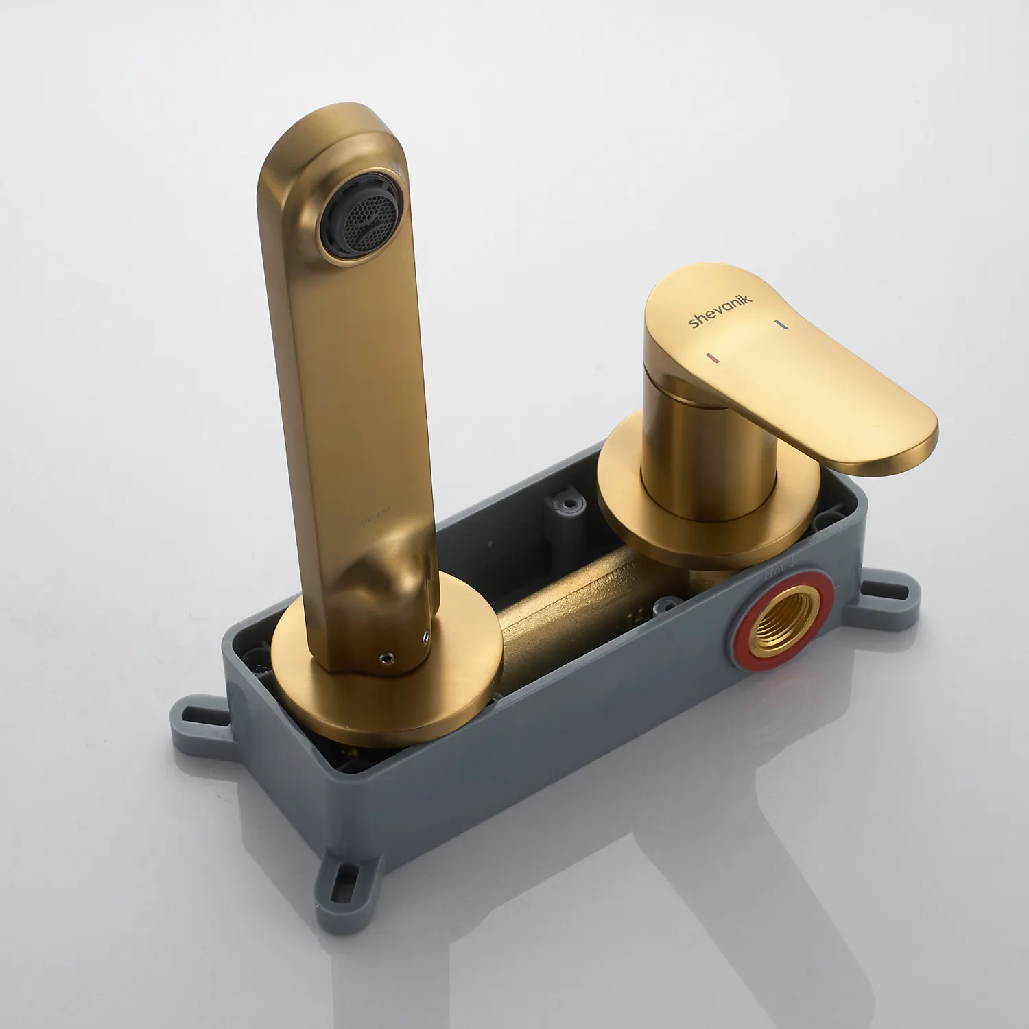 Смеситель для раковины встраиваемый Shevanik S4341G, золотой сатин