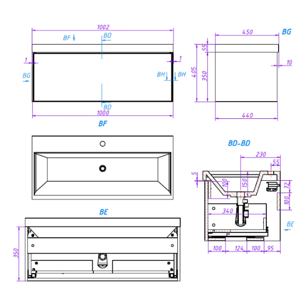 Тумба под раковину подвесная La Fenice SIMPLA FNC-01-SIM-C-100, бежевая