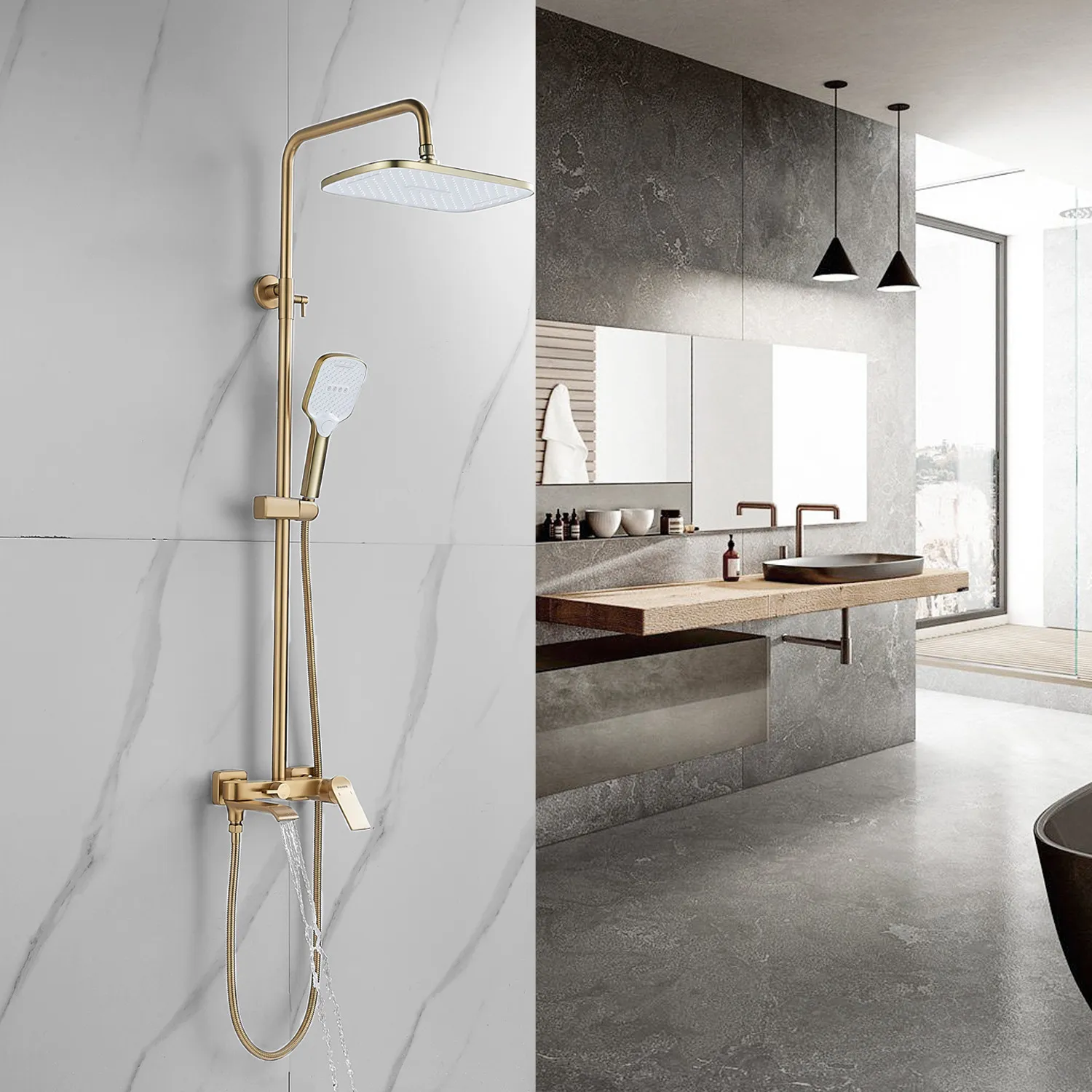 Душевая система Shevanik S4136G, золотой сатин