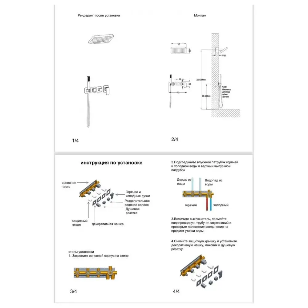 Душевая система встраиваемая (без излива) Grocenberg GB5030BL, черный