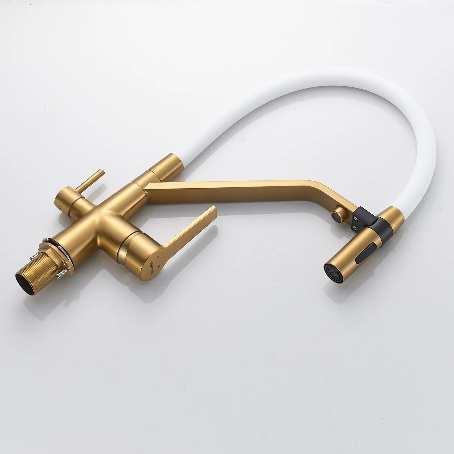 Смеситель для кухни с гибким изливом и подключением фильтра Shevanik S278G, золотой сатин