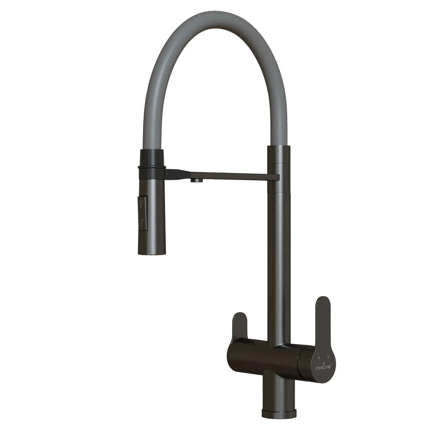 Смеситель для кухни 35k MIXLINE МЛНС-0401Г(MLSS-0401BL)сер.гиб.изл магнит,под.кфильтру,ЧЕРНЫЙ ГРАФИТ (556011)