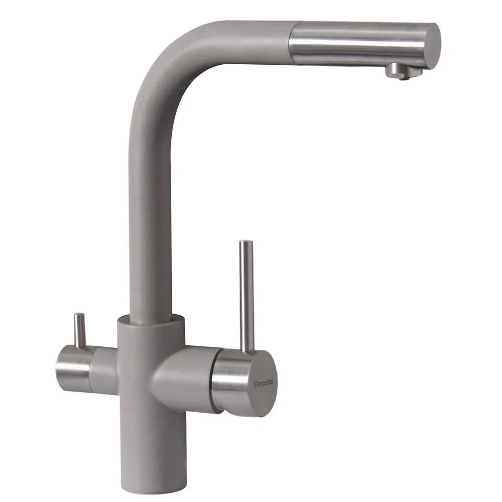 Смеситель для кухни с выдвижным изливом и подключением фильтра Florentina КРИСТАЛЛ 333.32H.2123.305, грей