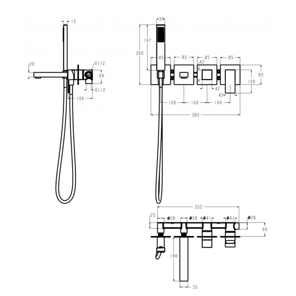Смеситель для ванны встраиваемый Grocenberg GB5060BL, черный