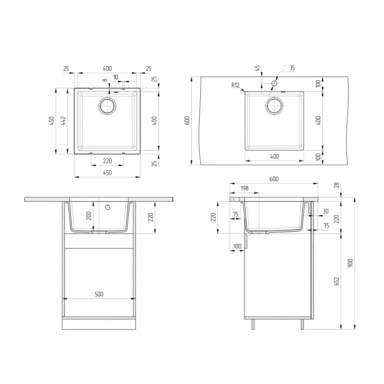 Кухонная мойка Ulgran Quartz Under 400-10, песок