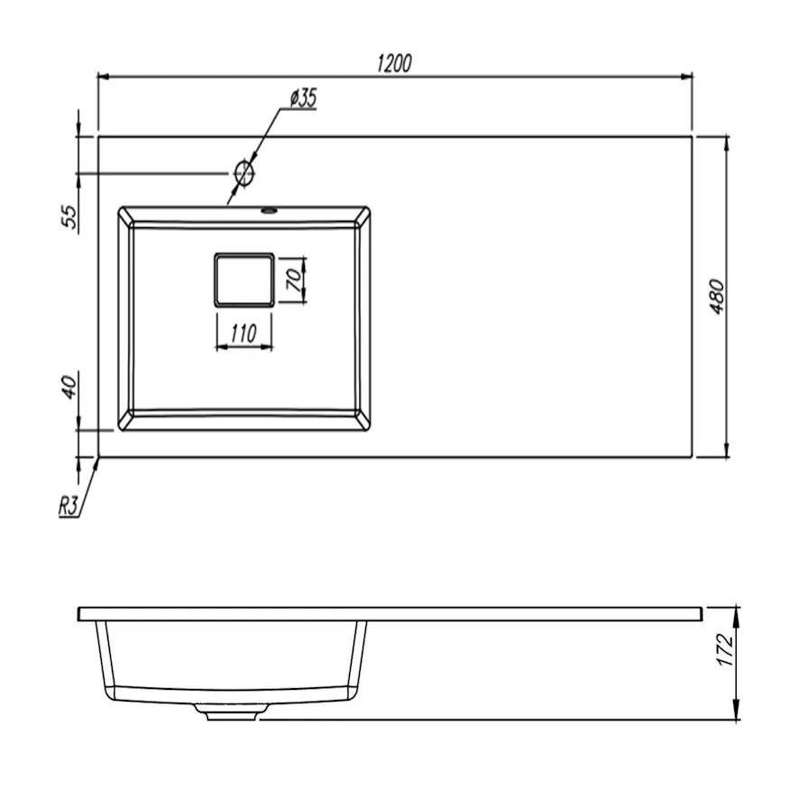 Раковина Florentina Аванти 120 см 10.310.0L120.302, антрацит