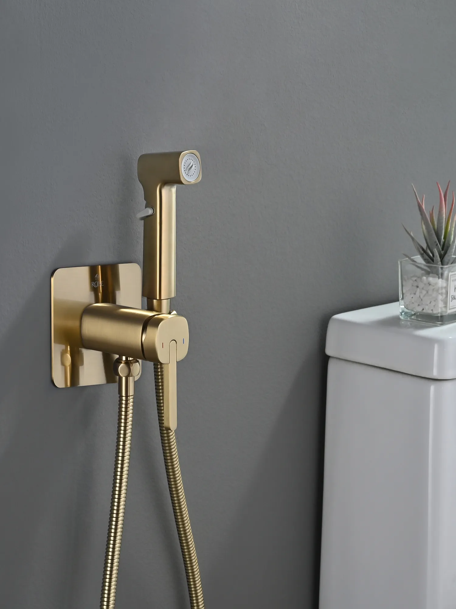 Гигиенический душ со смесителем Rose R245G, золотой сатин