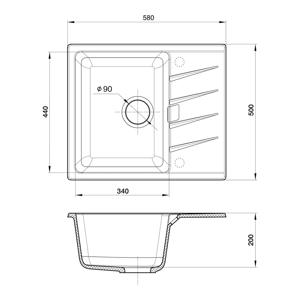 Кухонная мойка Rivelato RAUM RM-58, темно-бежевый