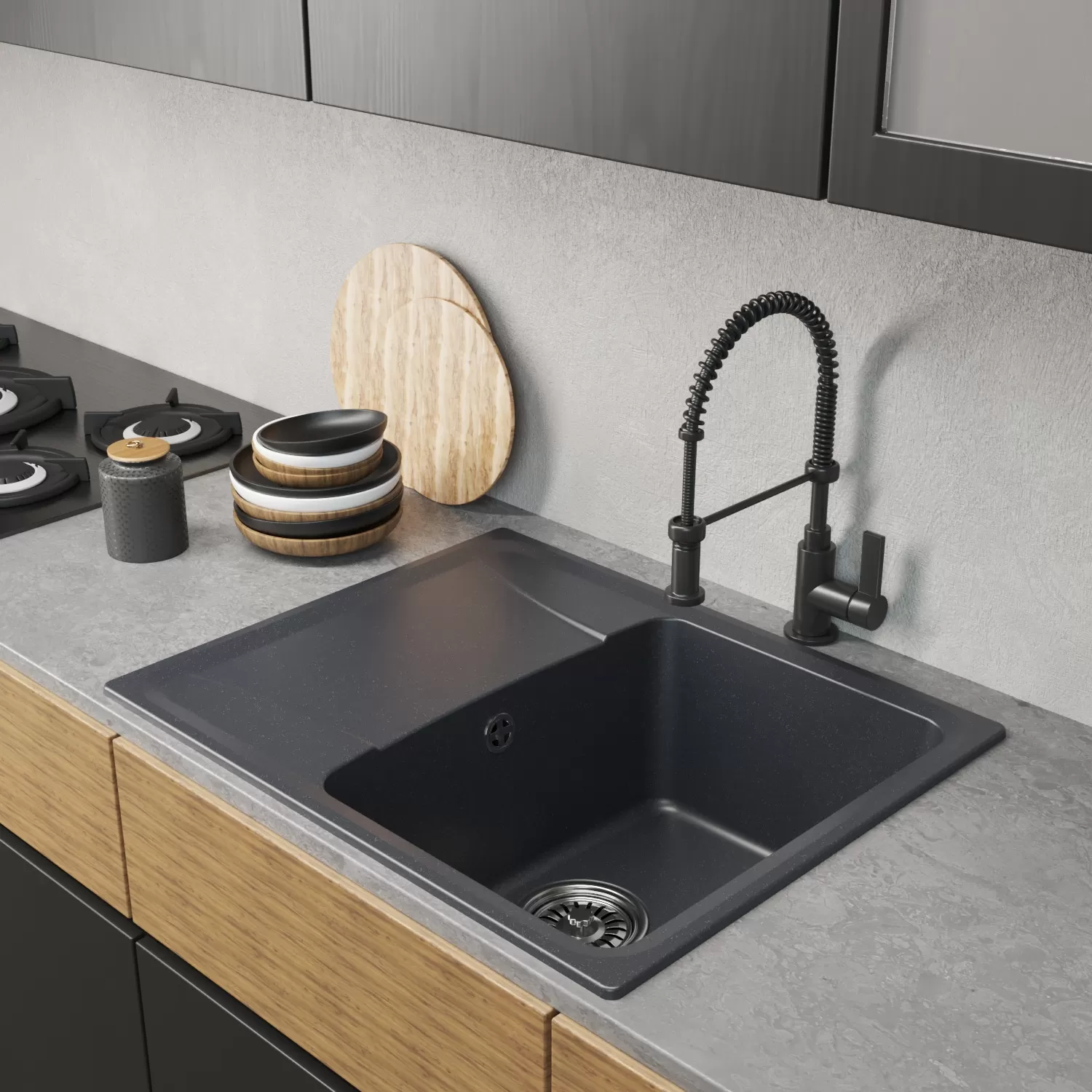 Мойка MIXLINE ML-GM26 с крылом  антрацит (343) 580*470*190мм NEW (552086)