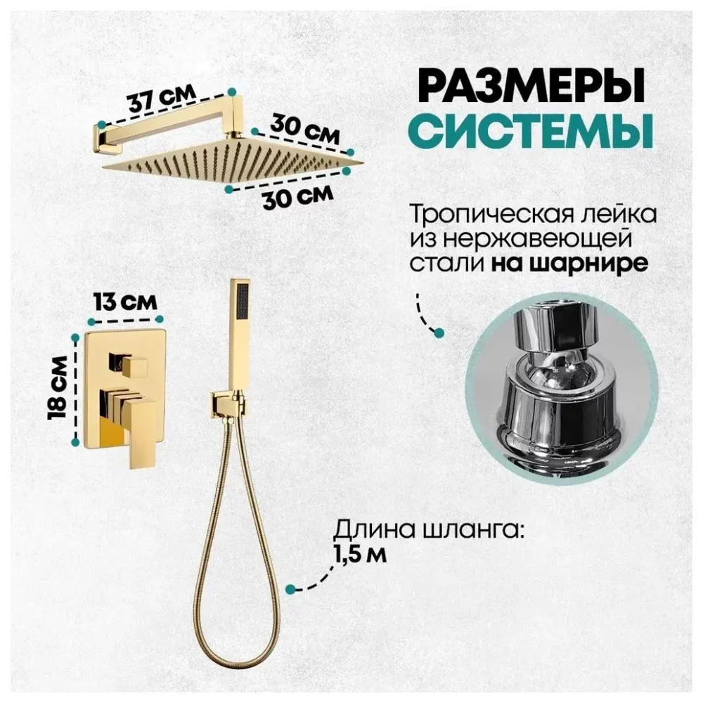 Душевая система встраиваемая (без излива) Grocenberg GB5089GO-3, золото