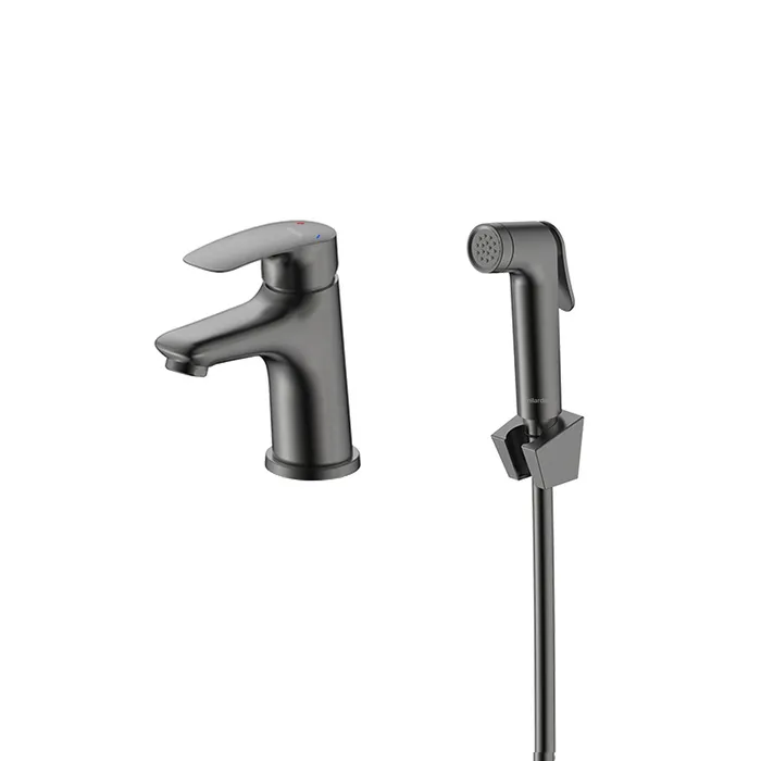 Смеситель для умывальника с гигиеническим душем Milardo Rora графит (RORGM01M08)