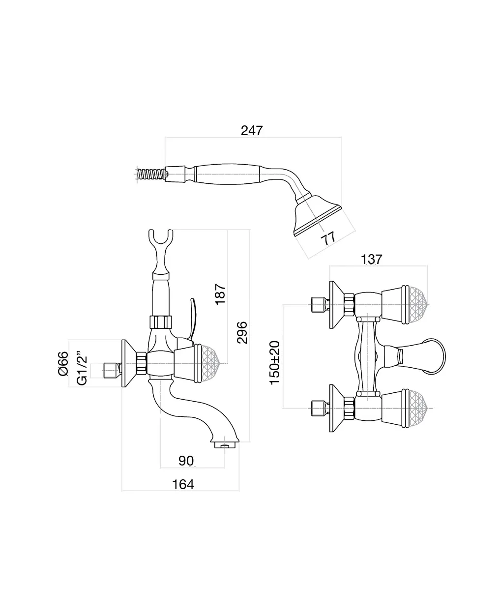 Смеситель для ванны Fiore XT SKY (SWAROVSKI®) 17CR0600, хром