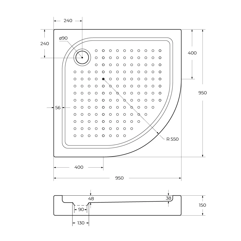 Акриловый поддон BelBagno 950х950 мм, белый (TRAY-BB-R-95-550-15-W)