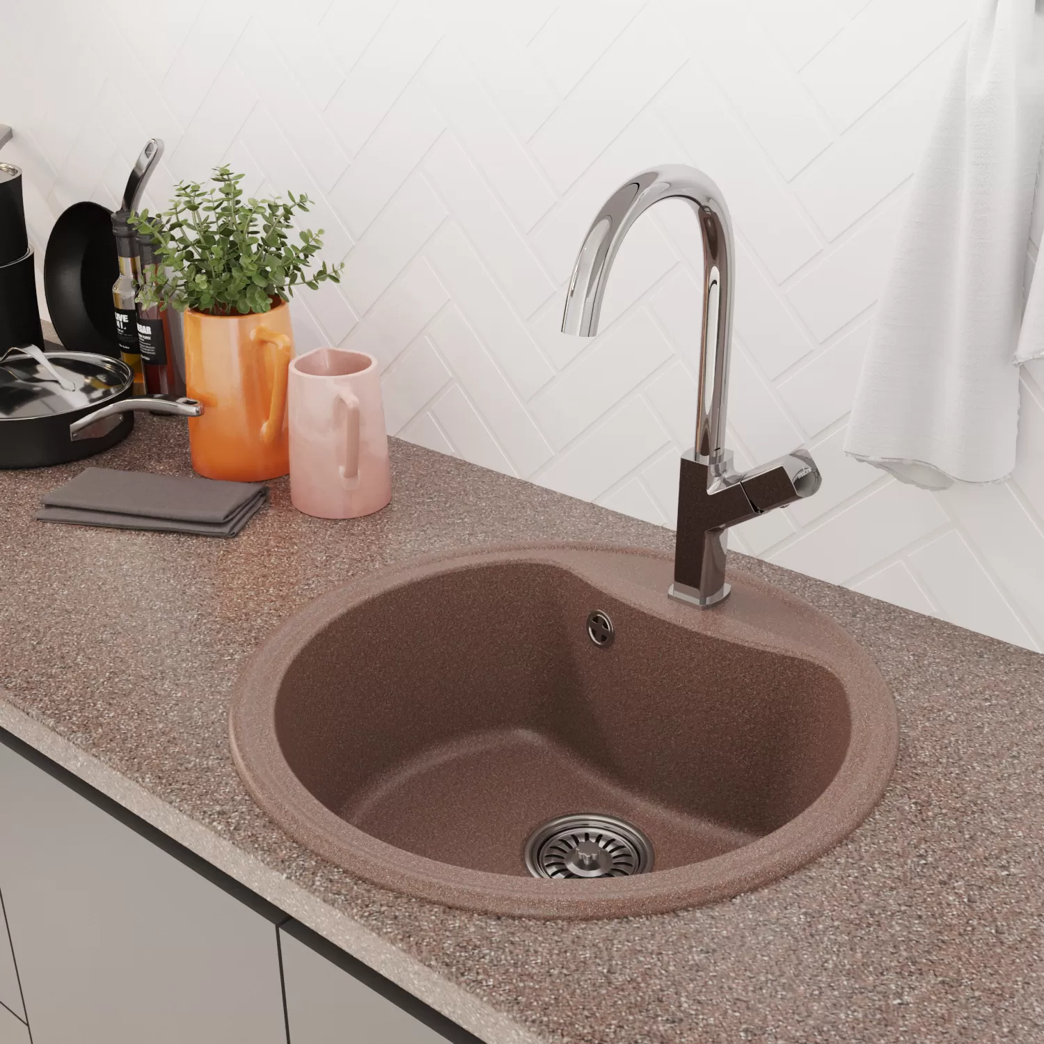 Мойкa MIXLINE ML-GM09 круглая  терракотовая (307) 510 мм (глуб. чаши 190) NEW (551794)