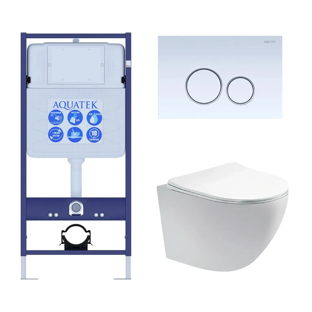 SET AQUATEK ЕВРОПА T KDI15(рама AQUATEK Standard INS-0000012 с клавишей KDI-0000015 и крепежом KKI-0000002+унитаз AQ1900T-00 с тонким сиденьем sc)