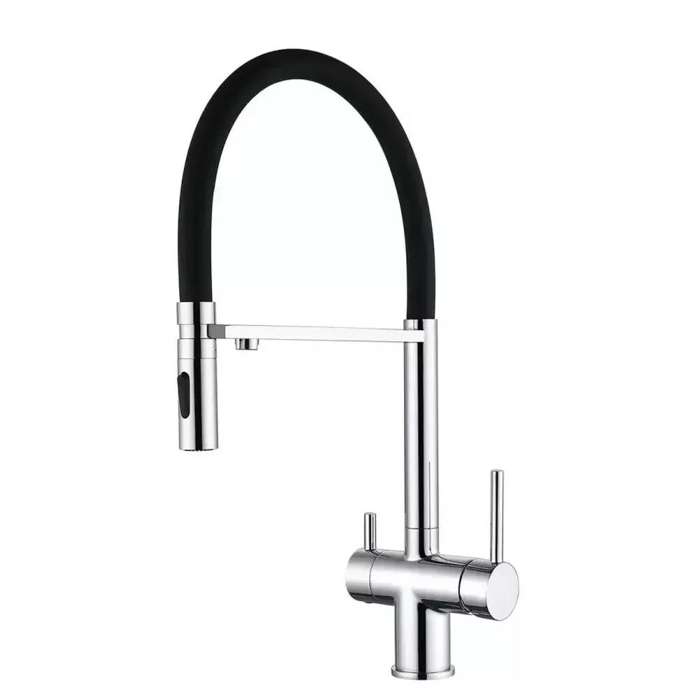 Смеситель для кухни с гибким изливом и подключением фильтра Grocenberg GB4096CR, хром