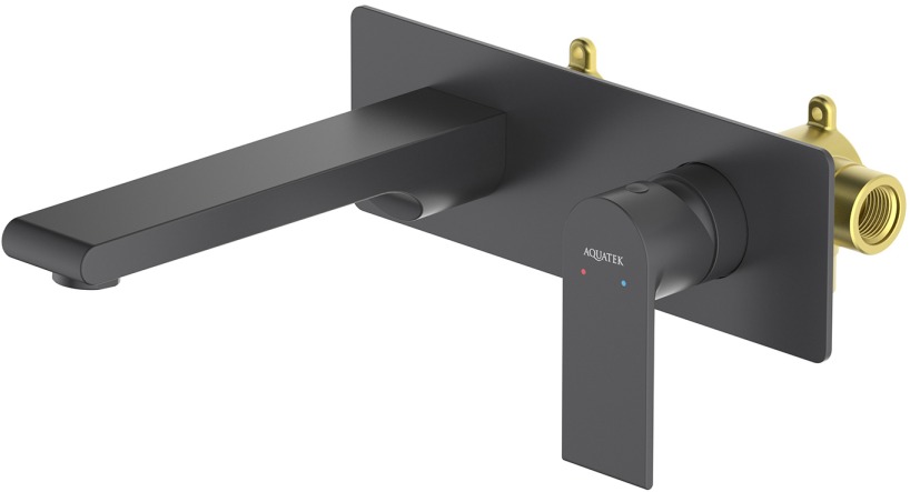 Смеситель для раковины AQUATEK ЛИРА, настенный, внешняя и скрытая часть, матовый черный AQ1413MB