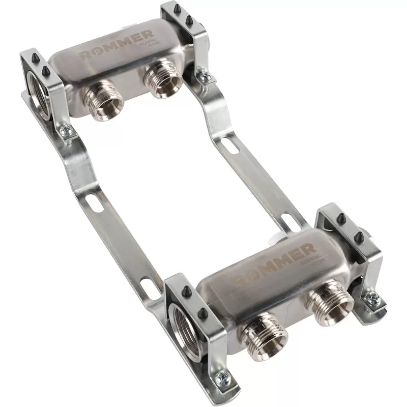 Коллектор Rommer 1"x3/4" на 2 контура для радиаторной разводки (нерж. сталь) (RMS-4401-000002)
