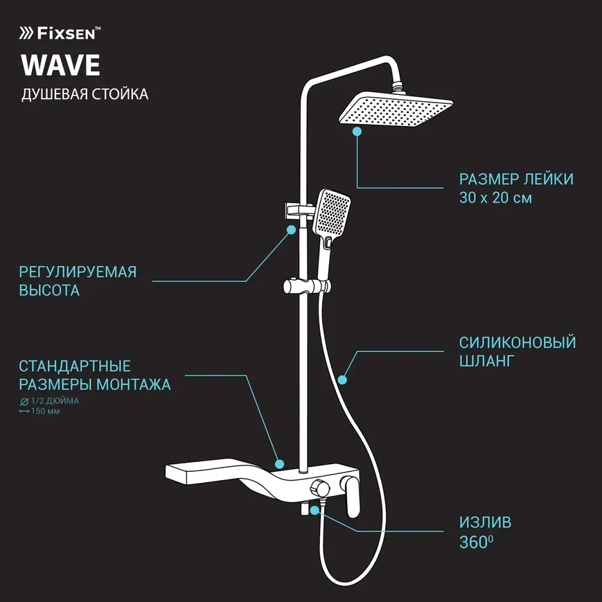 Душевая система Fixsen WAVE FX-9400B, черная+золото