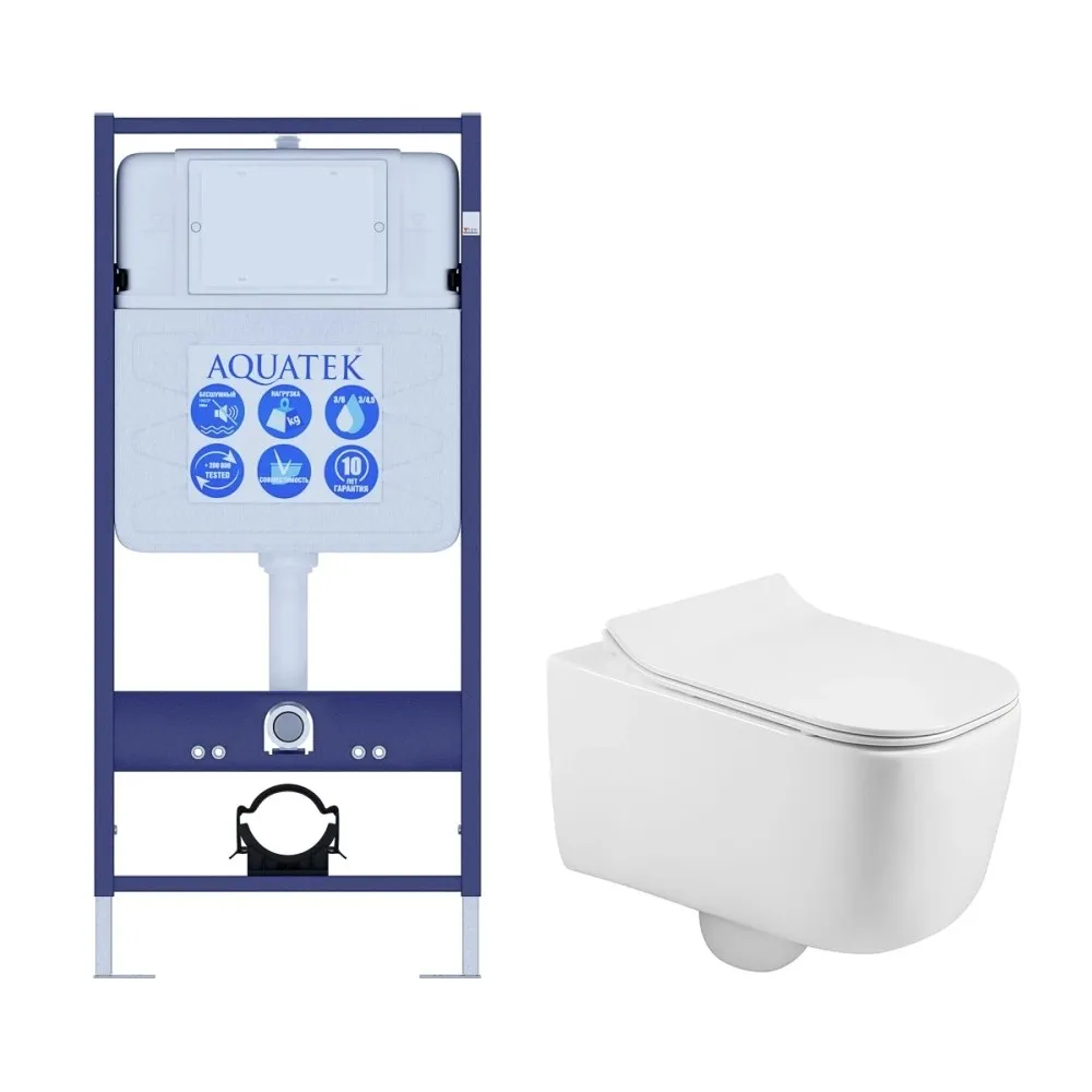 SET AQUATEK ЛУГАНО (рама AQUATEK Standard INS-0000012(без клавиши и крепежа)+унитаз ЛУГАНО AQ2002-00 с тонким сиденьем soft-close
