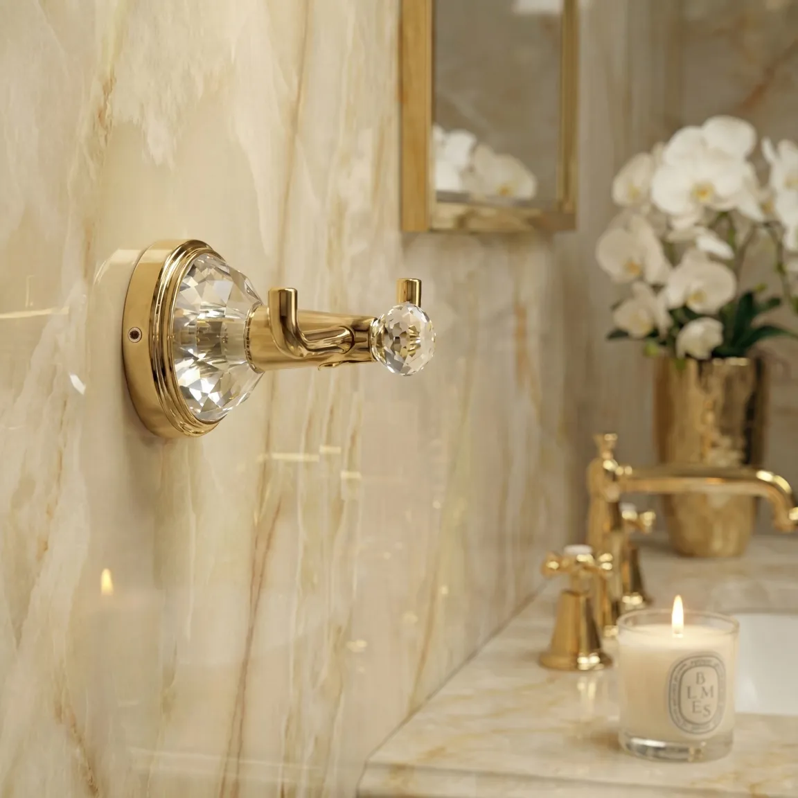 Крючок настенный для халатов и полотенец золотой с кристаллами SWAROVSKI BRAVAT (D7283G-SW)