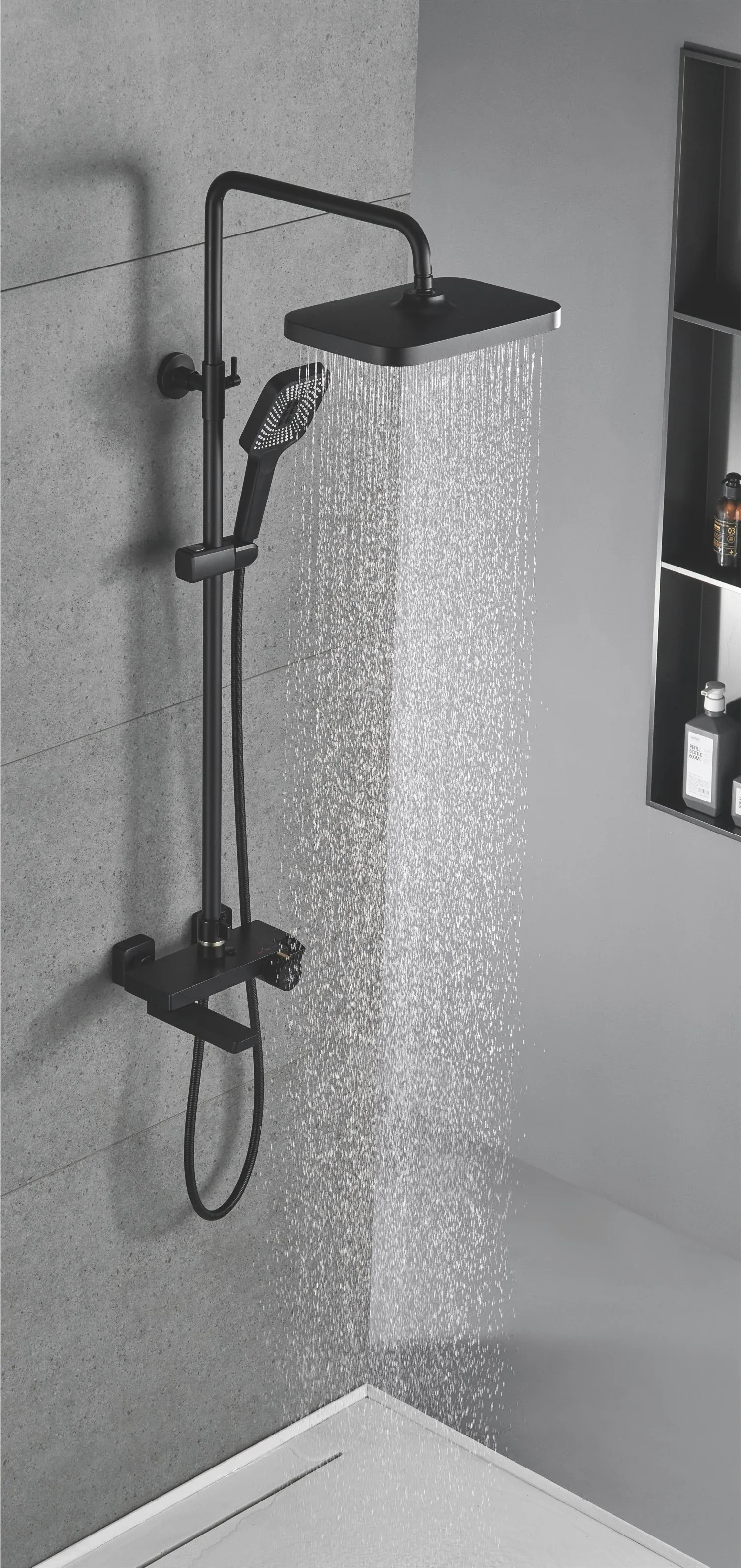 Душевая система с термостатом Rose R1896H, черный