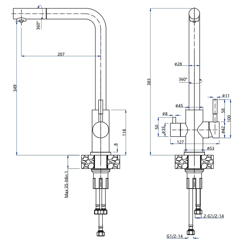 Смеситель для кухни с подключением фильтра GranFest Z-5421, нержавейка