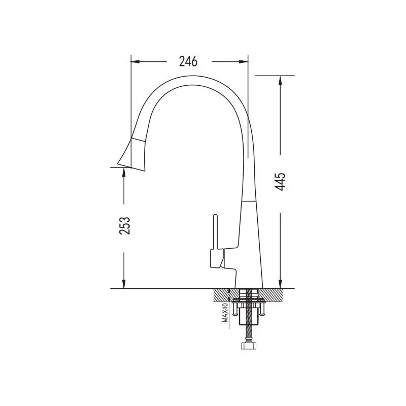 Смеситель для кухни с гибким изливом и режимом "душ" Rose R213T, оружейная сталь