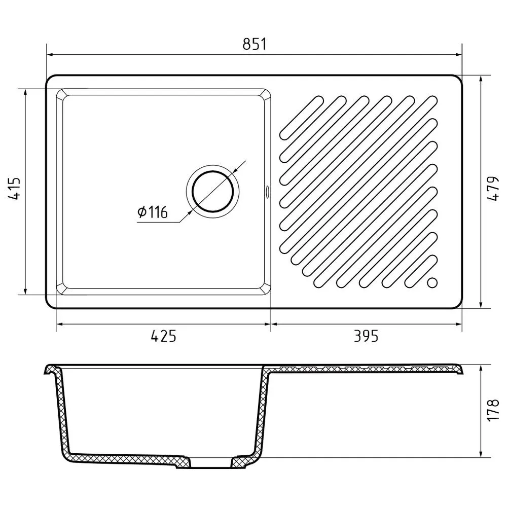 Кухонная мойка GranFest QUARZ 53, черный