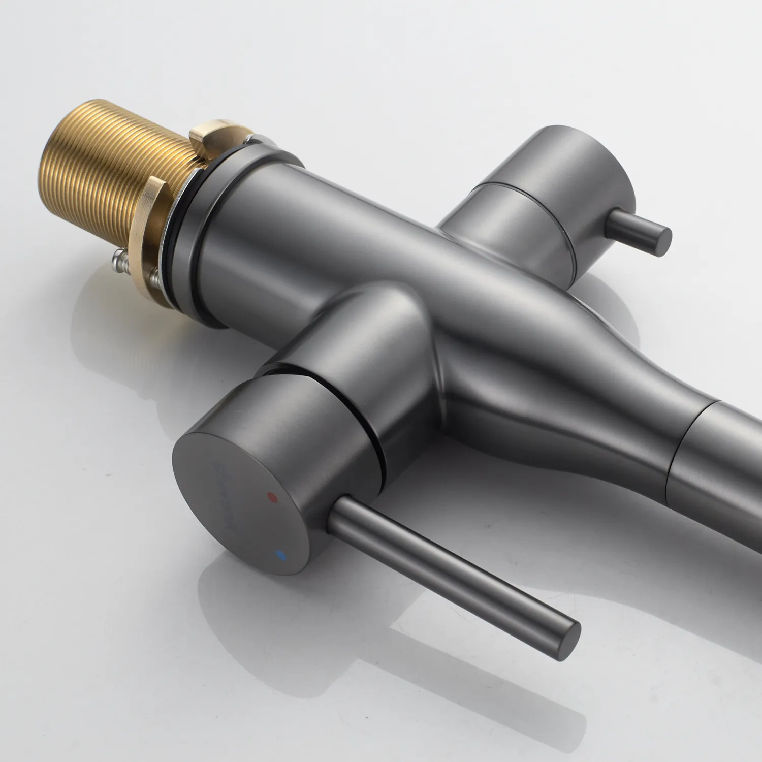 Смеситель для кухни с гибким изливом и подключением фильтра Shevanik S378T, оружейная сталь