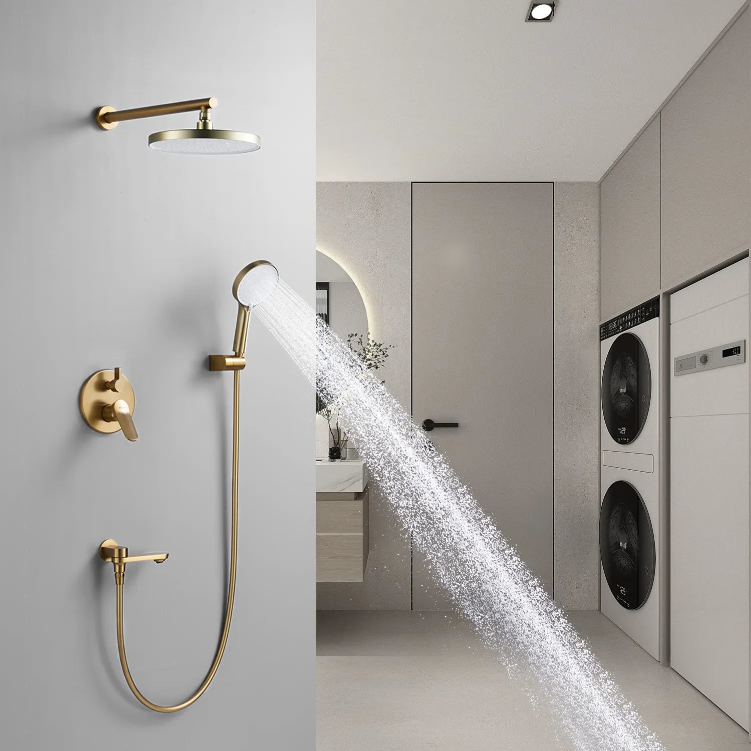 Душевая система встраиваемая Shevanik S4335G, золотой сатин