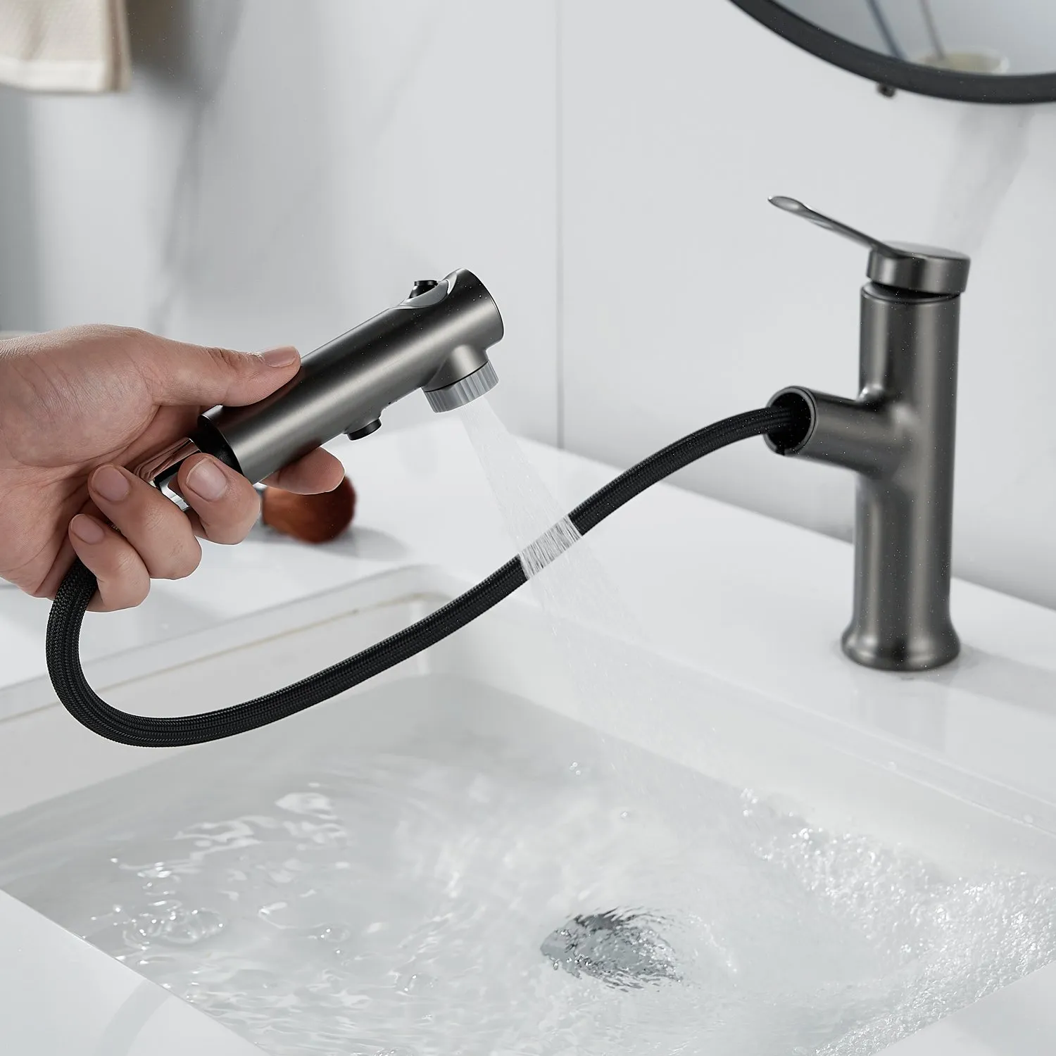 Смеситель для раковины многофункциональный Raffine F281T, оружейная сталь