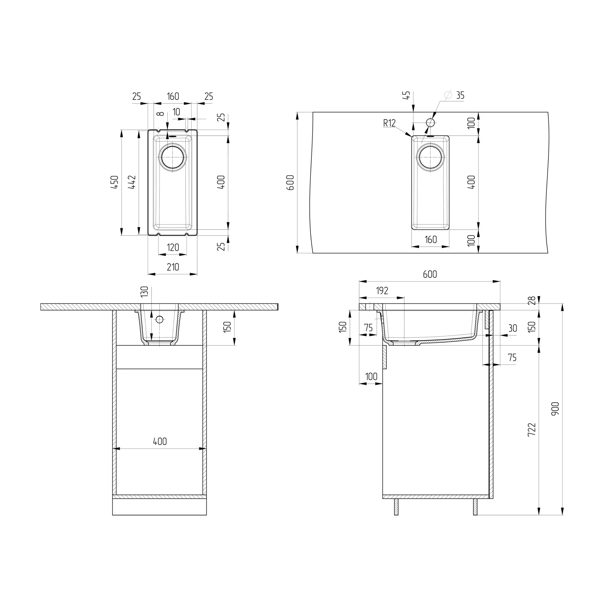 Кухонная мойка Ulgran Quartz Under 160-08, космос
