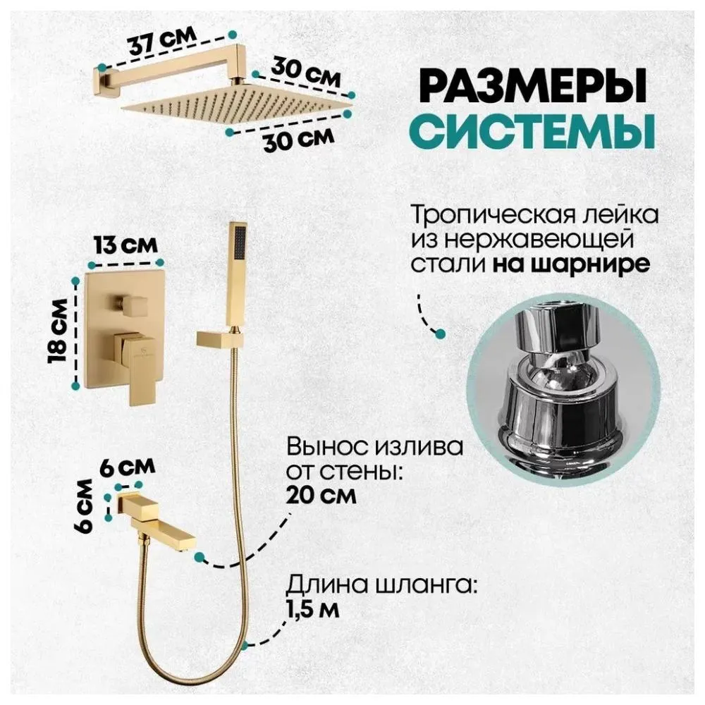 Душевая система встраиваемая Grocenberg GB5089MG-1, матовое золото