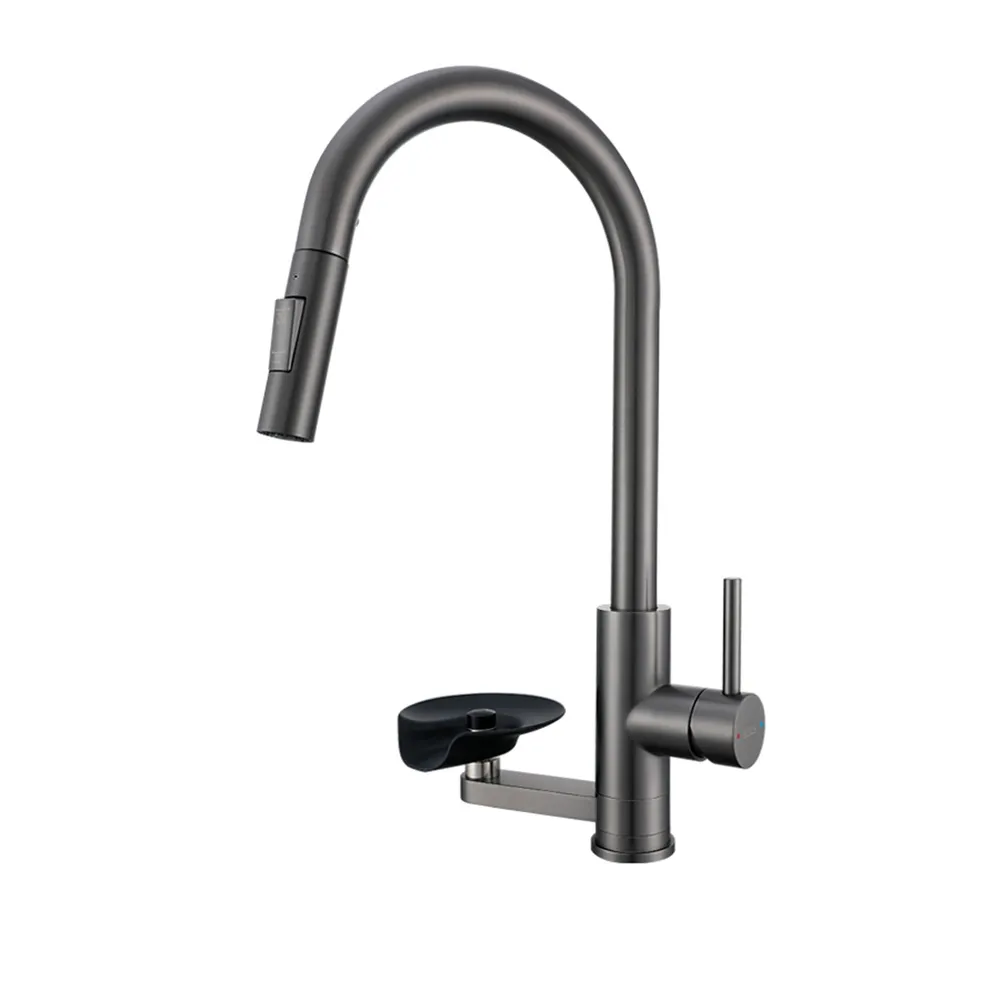 Смеситель для кухни с выдвижным изливом и мойкой стаканов Prohanss P45.49.09, графит