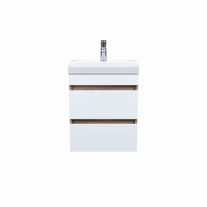 Тумба с умывальником IDDIS подвесная с ящиками 50 см белая/под дерево Zodiac (ZOD5AB0i95K)