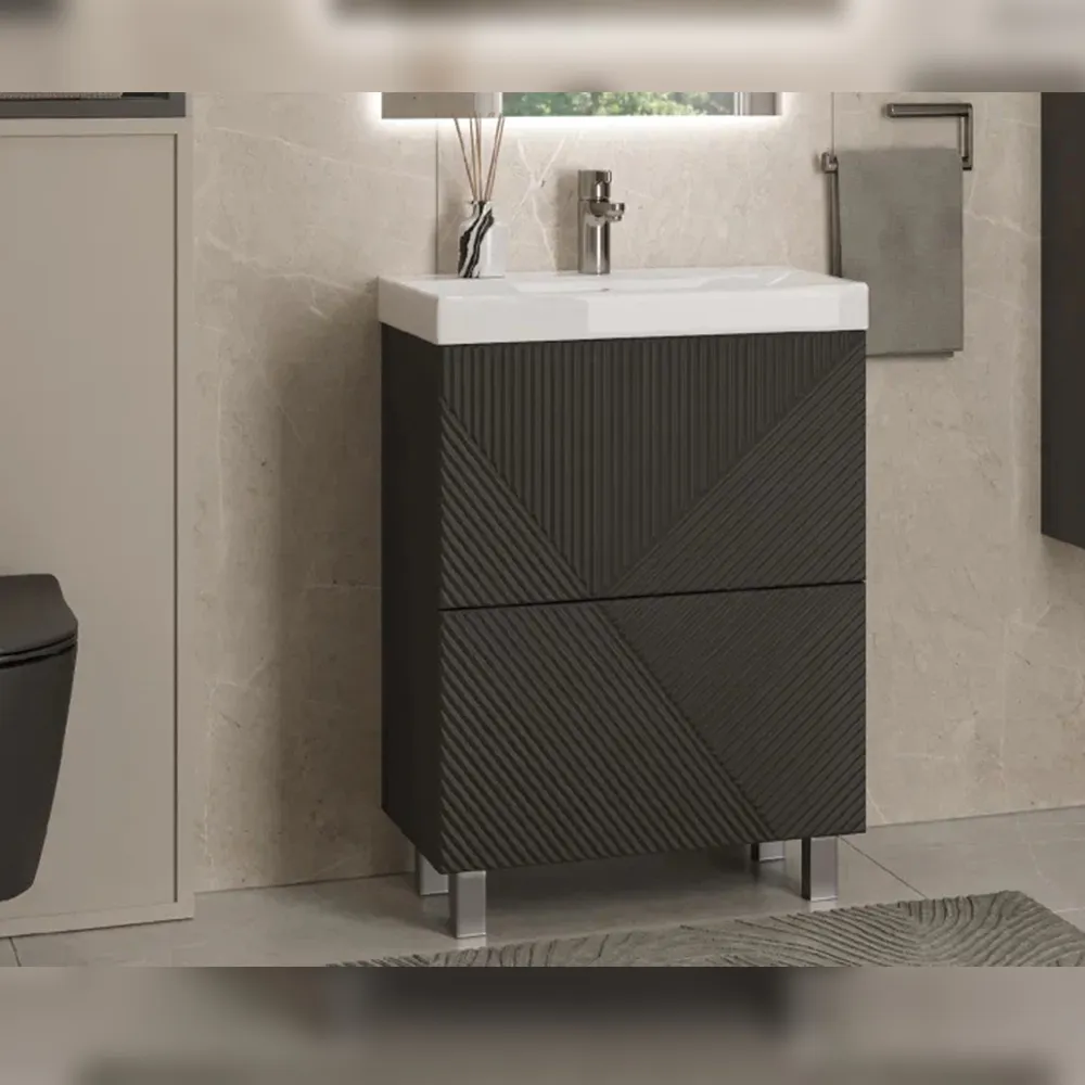 Тумба с раковиной напольная Velvex Edge tn.EDG.9696.60.2Y графит, 60 см