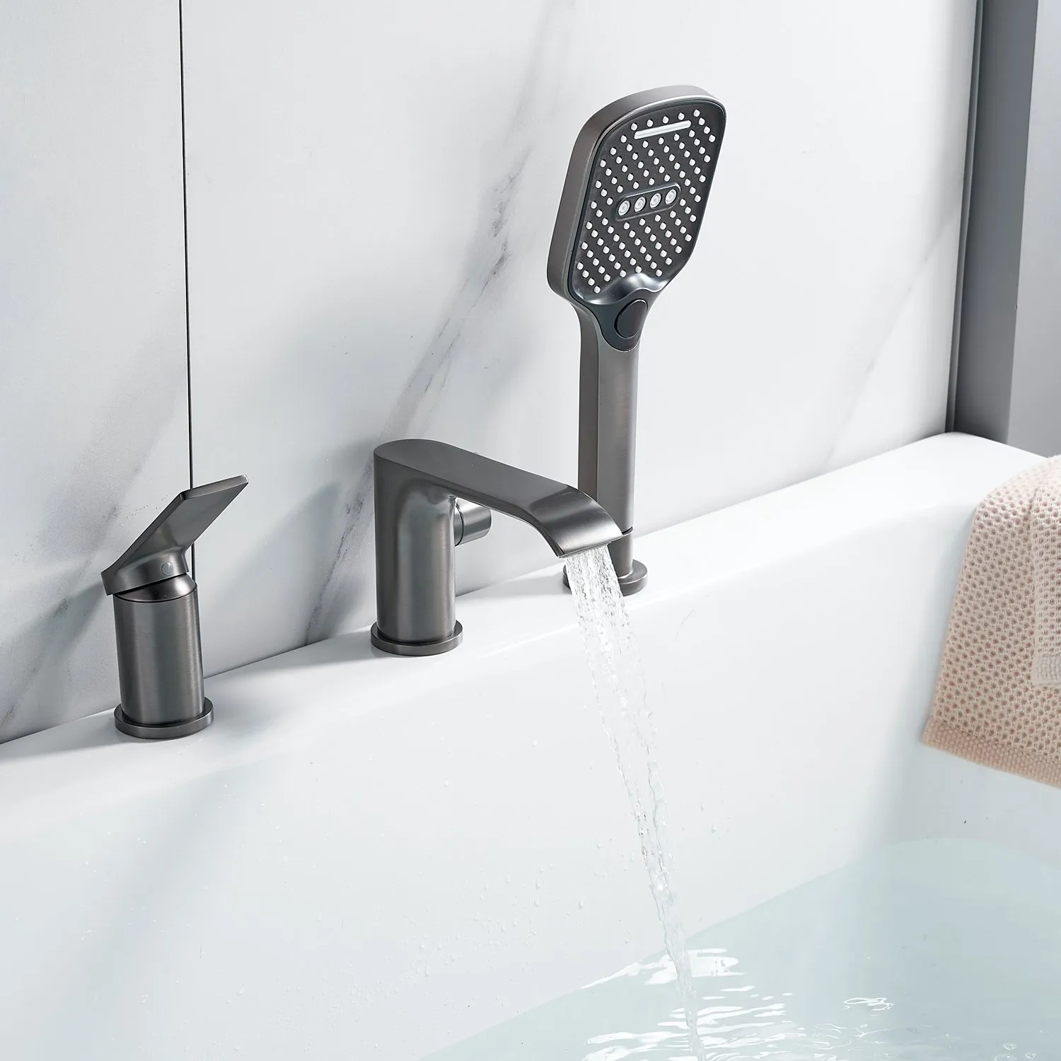 Смеситель на борт ванны Shevanik S4112T, оружейная сталь